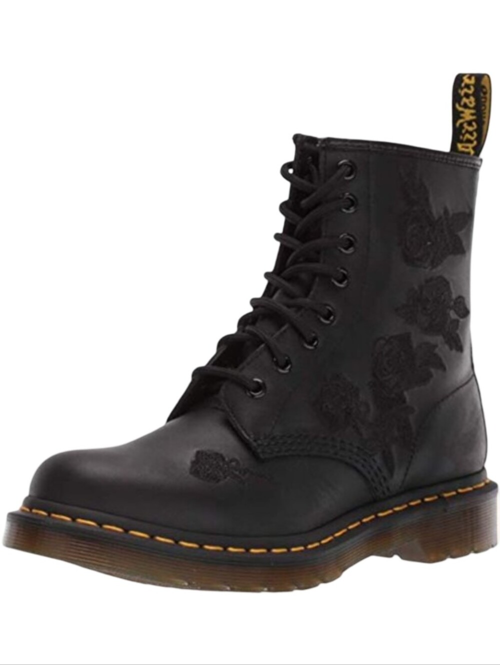 Dr. Martens Black Floral Embroidered 8-Eye Combat Boots